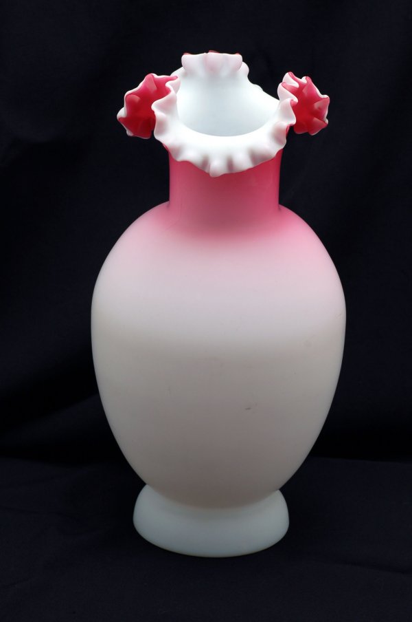 Appraisal: Victorian Peachblow satin glass vase baluster form with ruffled and