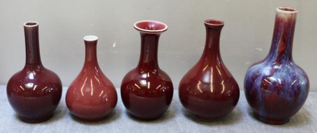 Appraisal: Antique Vintage Chinese Vase Grouping Includes a flame glaze bulbous