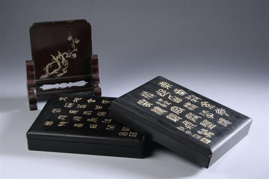 Appraisal: TWO CHINESE OR KOREAN MOTHER-OF-PEARL BLACK LACQUER INLAID BOXES AND