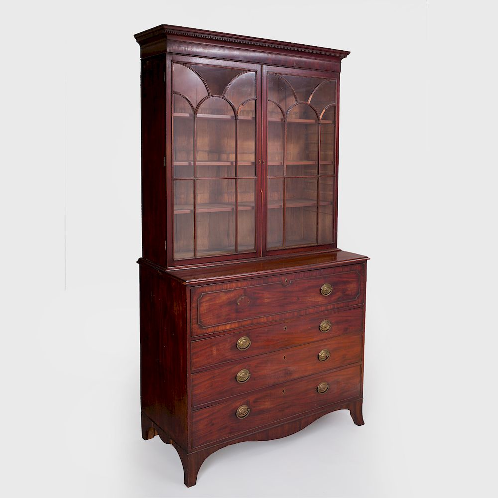 Appraisal: George III Mahogany Secretary Bookcase The cupboard fitted with three