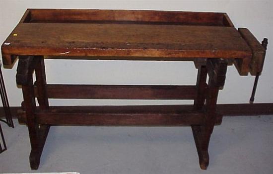 Appraisal: Late th early th C wooden work bench oblong top