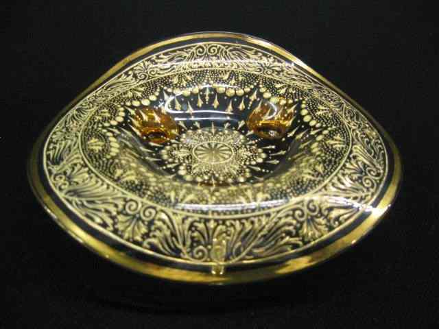 Appraisal: Moser Art Glass Dish fold over style rim footed elaborate