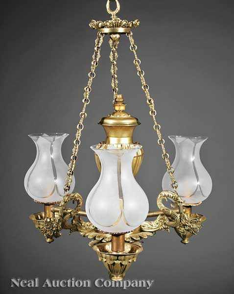 Appraisal: A Rare American Gilt Lacquered Brass and Bronze Argand Chandelier