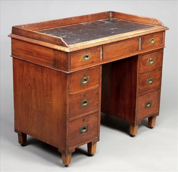 Appraisal: A Victorian mahogany campaign pedestal desk circa the leather inset