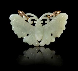 Appraisal: A Celadon Jade 'Butterfly'-Form Pendant the light celadon stone with