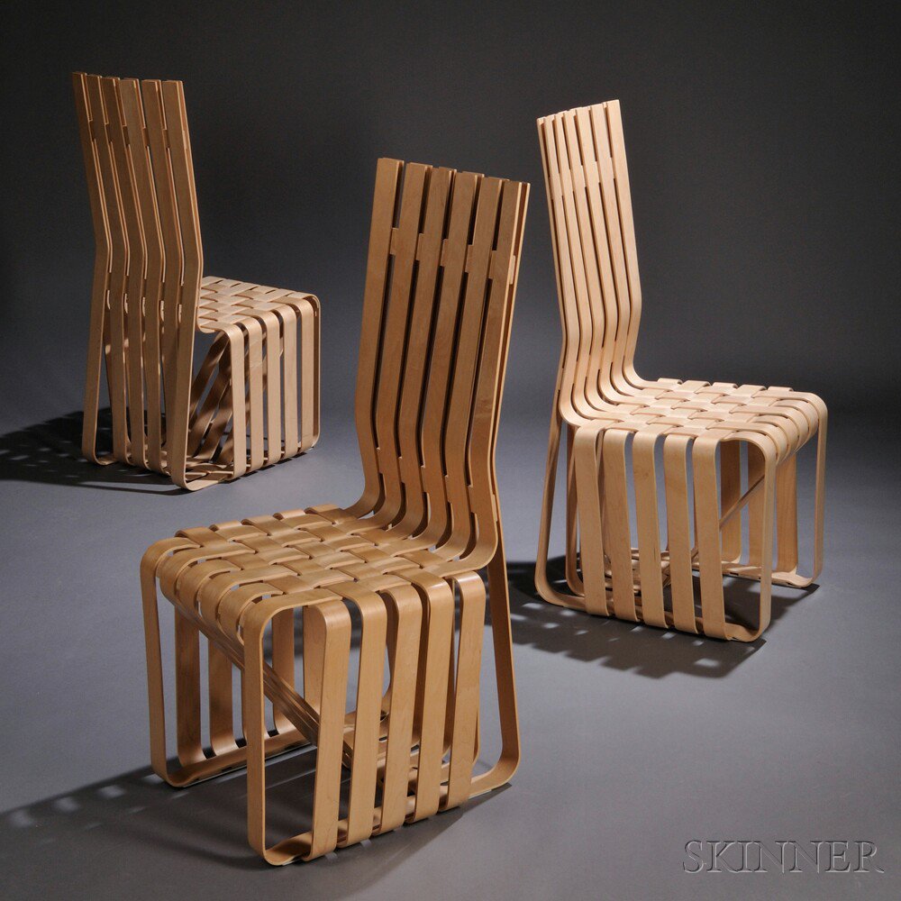 Appraisal: Eight Frank Gehry High Sticking Chairs Laminated white maple Knoll