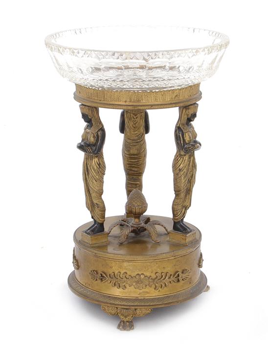 Appraisal: French ormolu and crystal centerpiece th century cut-crystal compotes supported