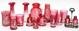 Appraisal: MARY GREGORY ANTIQUE CRANBERRY GLASS PIECES MARY GREGORY ANTIQUE CRANBERRY