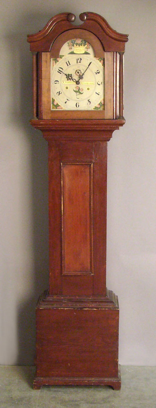 Appraisal: New England stained pine tall case clock th c with