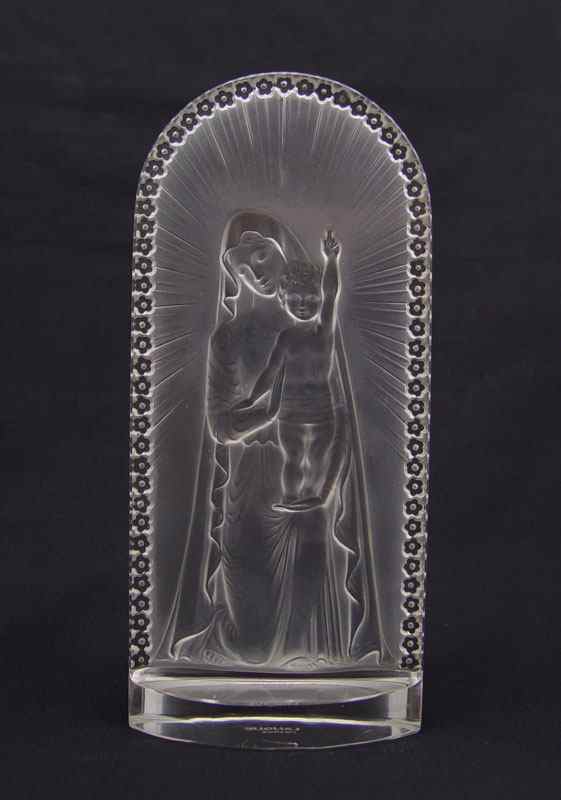 Appraisal: LALIQUE FRENCH CRYSTAL PLAQUE DEPICTING MADONNA AND CHILD Signed in