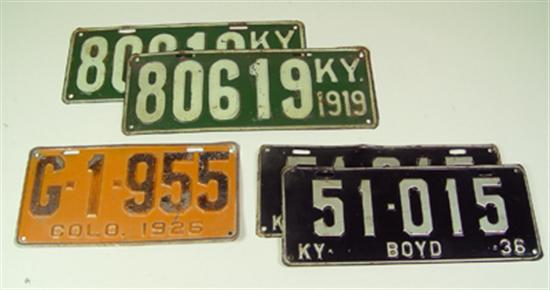 Appraisal: License Plates from Kentucky Colorado Kentucky matched pairs from and