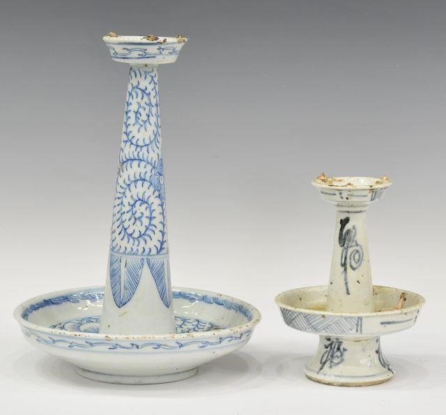 Appraisal: lot of Chinese blue and white porcelain candle stands oil