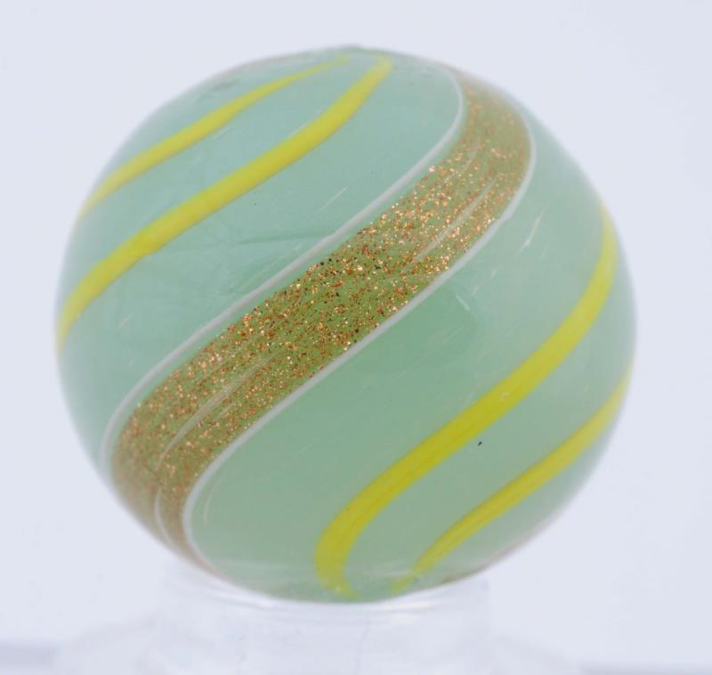 Appraisal: Opalescent Green Banded Lutz Marble Mint green base with yellow