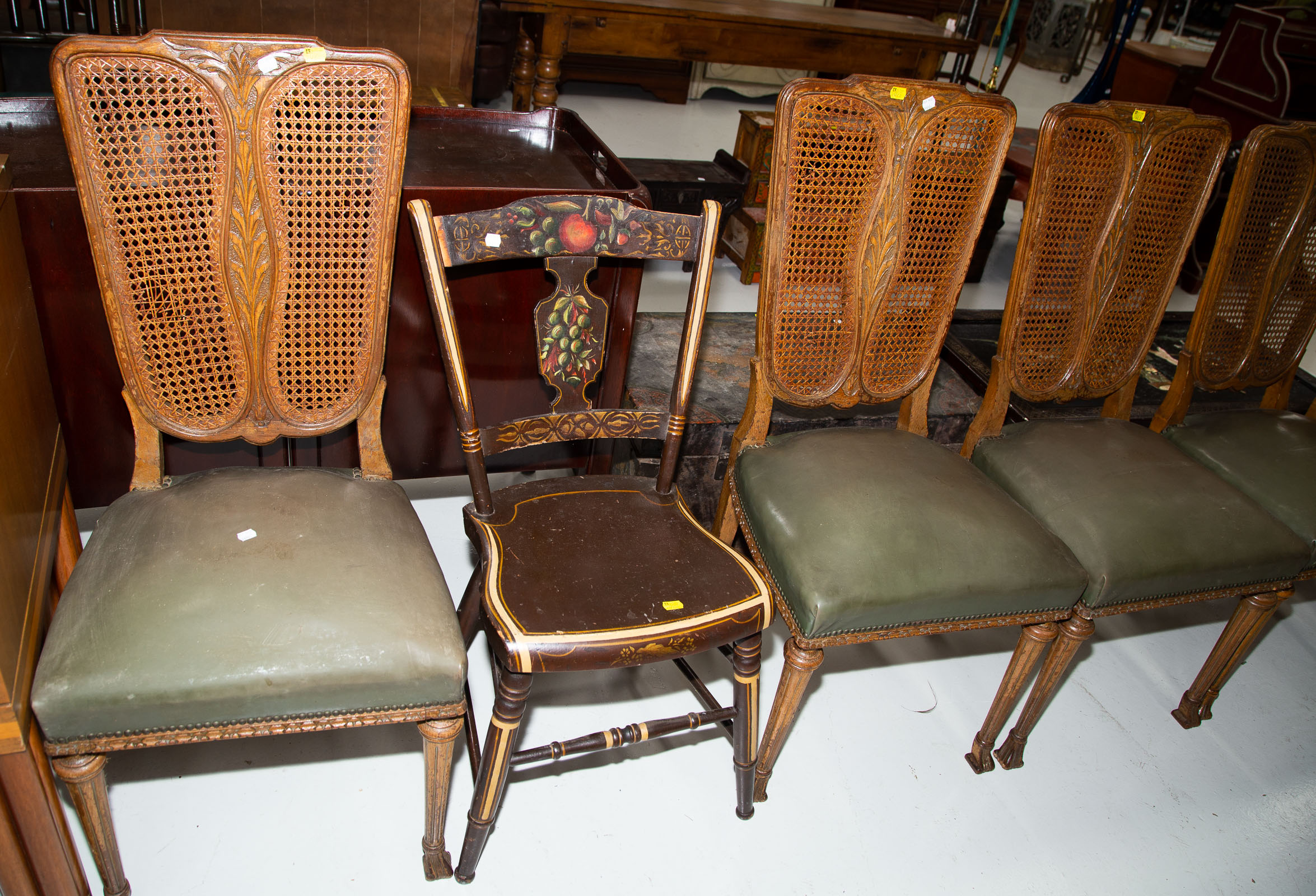 Appraisal: SET OF SIX CANE BACK SIDE CHAIRS With a stencil