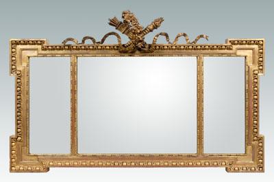 Appraisal: Louis XVI style overmantel mirror gilt wood with applied trophy