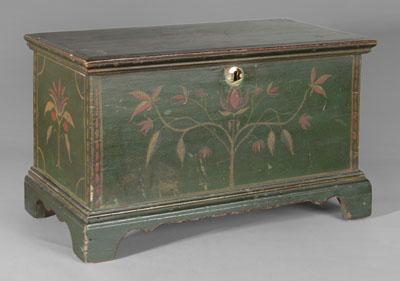 Appraisal: Fine paint-decorated miniature blanket chest poplar throughout fine yellow red