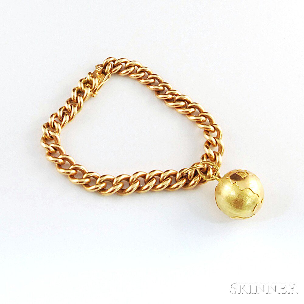 Appraisal: kt Rose Gold Curb-link Bracelet suspending a kt gold globe