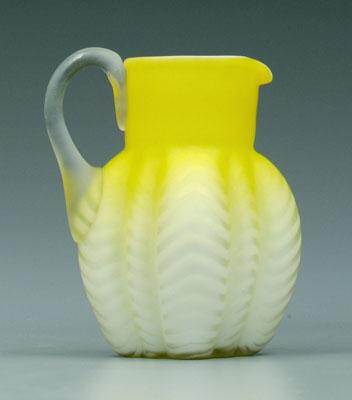 Appraisal: Mother-of-pearl satin glass pitcher canary yellow top with herringbone pattern