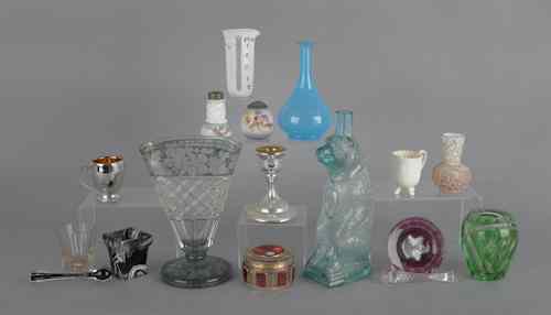 Appraisal: Collection of art glass tablewares to include two etched green