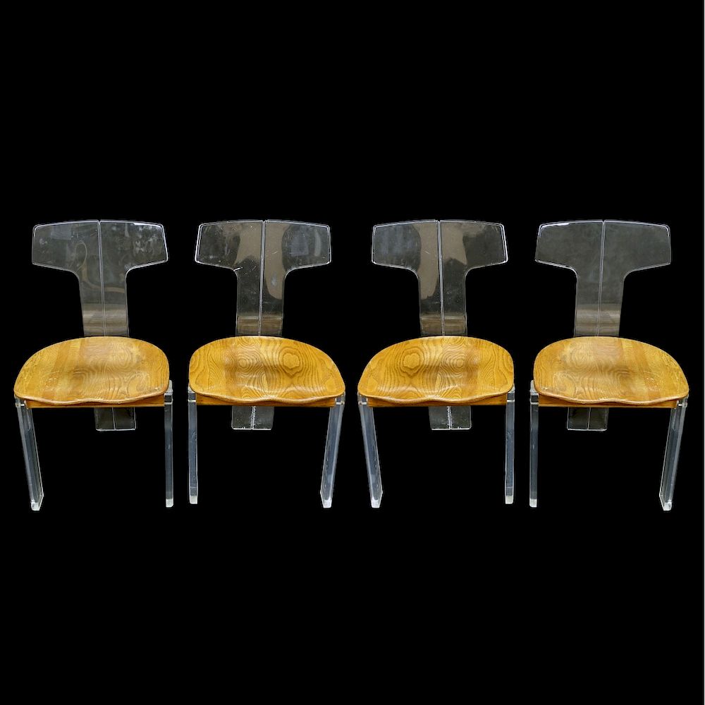 Appraisal: Lucite and Wood Chairs Set of Four Mid Century Modern