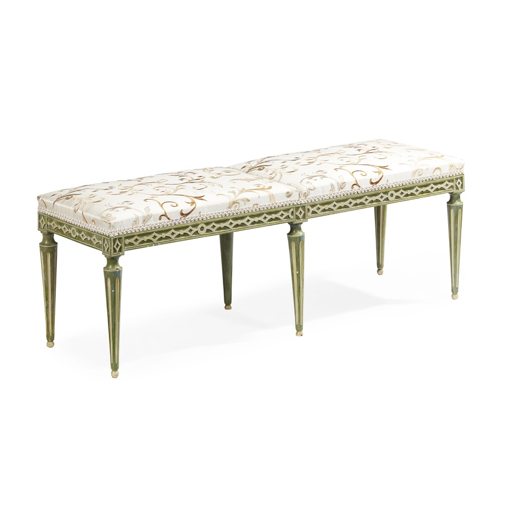 Appraisal: LOUIS XVI STYLE PAINTED BEECHWOOD BENCH TH CENTURY the rectangular