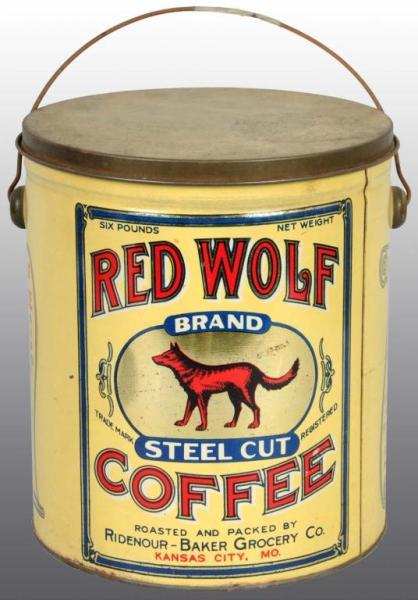 Appraisal: -Pound Red Wolf Coffee Tin Description Manufactured by Ridenour-Baker Grocery