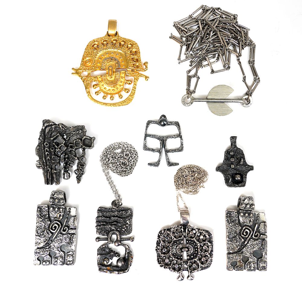 Appraisal: Pc Guy Vidal Pendants Pins Guy Vidal silver tone pendant