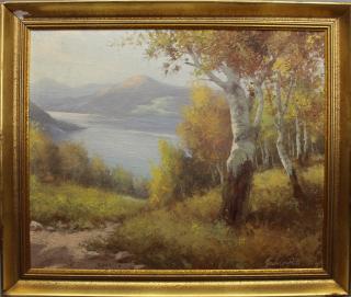 Appraisal: Signed th C Autumnal Lake Landscape Signed th C Autumnal