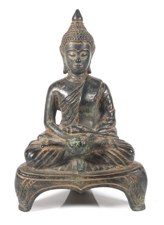 Appraisal: Bronze seated Buddha incense burner possibly Thai or southeast Asian