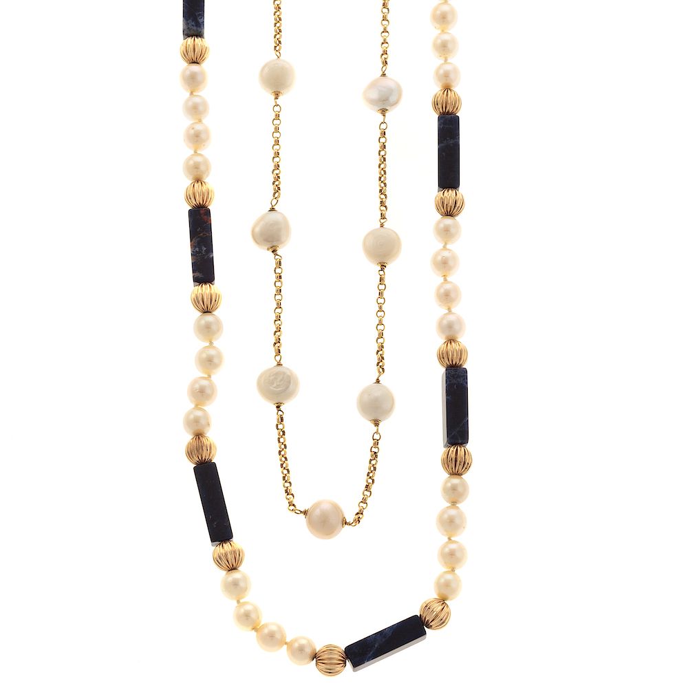 Appraisal: Two Ladies Necklaces Featuring Pearls in K K K yellow