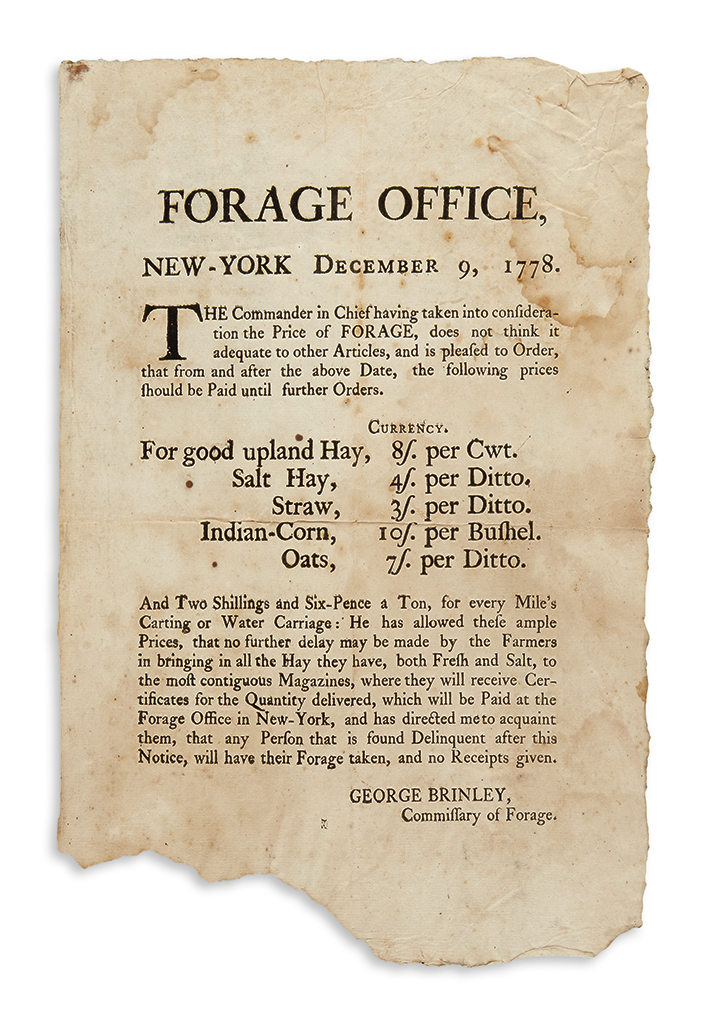 Appraisal: AMERICAN REVOLUTION-- Brinley George An unrecorded broadside setting the prices