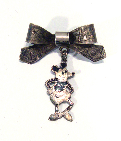 Appraisal: Enamel Mickey Mouse pendant on a silver bow design brooch