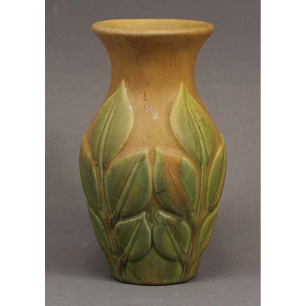 Appraisal: Roseville Velmoss II Tan w Green Leaves Art Pottery Vase