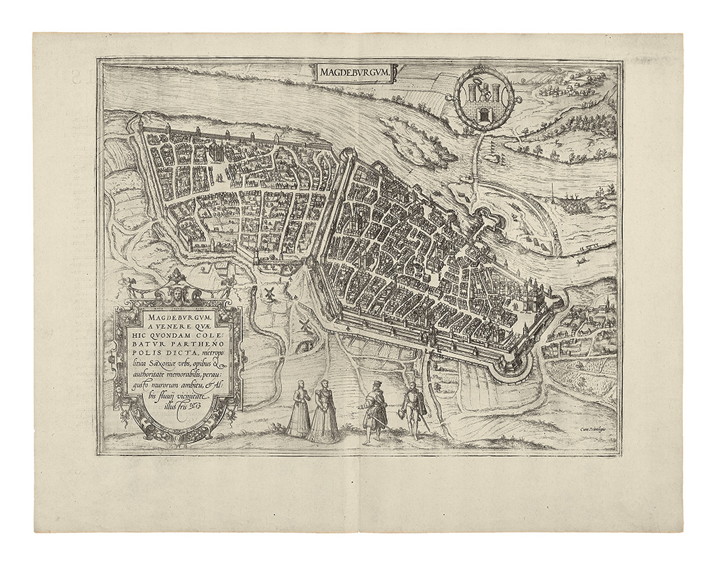 Appraisal: BRAUN GEORG and HOGENBERG FRANZ Magdeburgum Double-page engraved city view