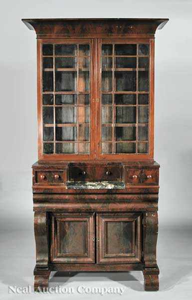 Appraisal: An American Carved Mahogany Secretary Bookcase c New York flared