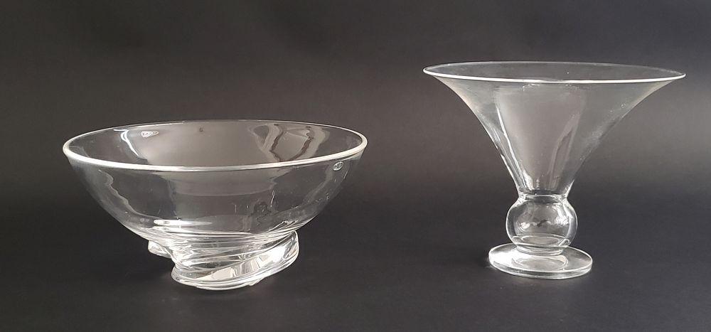 Appraisal: Signed Steuben Clear Crystal Bowl and Trumpet Vase Signed Steuben