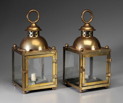 Appraisal: Pair Brass Lanterns Danish early th century square brass frames