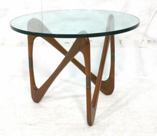 Appraisal: Italian style Walnut Side Table with Round Glass Top Three