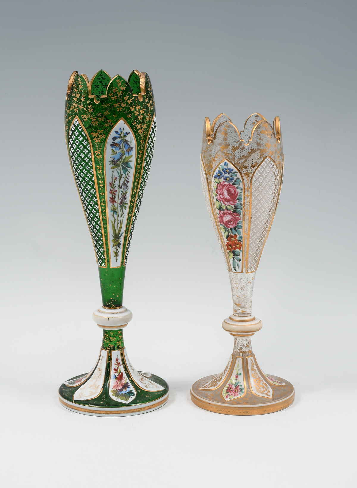 Appraisal: BOHEMIAN ENAMELED GLASS VASES Comprising - Green glass vase -