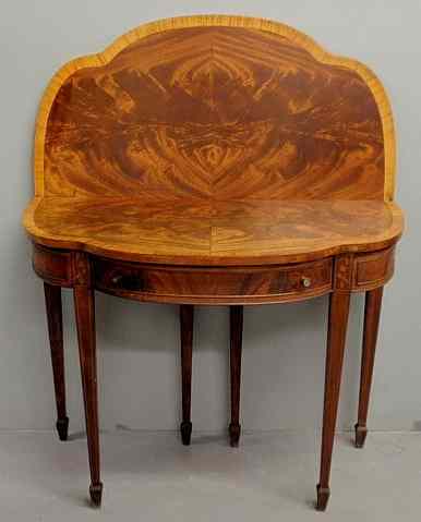 Appraisal: Hepplewhite style inlaid mahogany card table th c h x