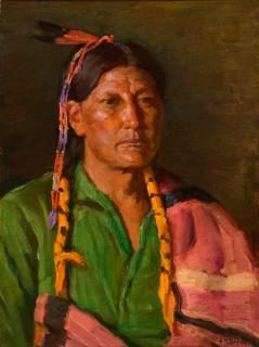 Appraisal: Joseph H Sharp - Portrait of Jerry Elkfoot Taosoil on