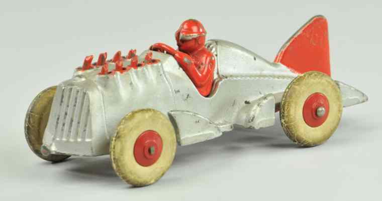 Appraisal: RACER WITH ARTICULATED PISTONS Hubley cast iron painted in silver