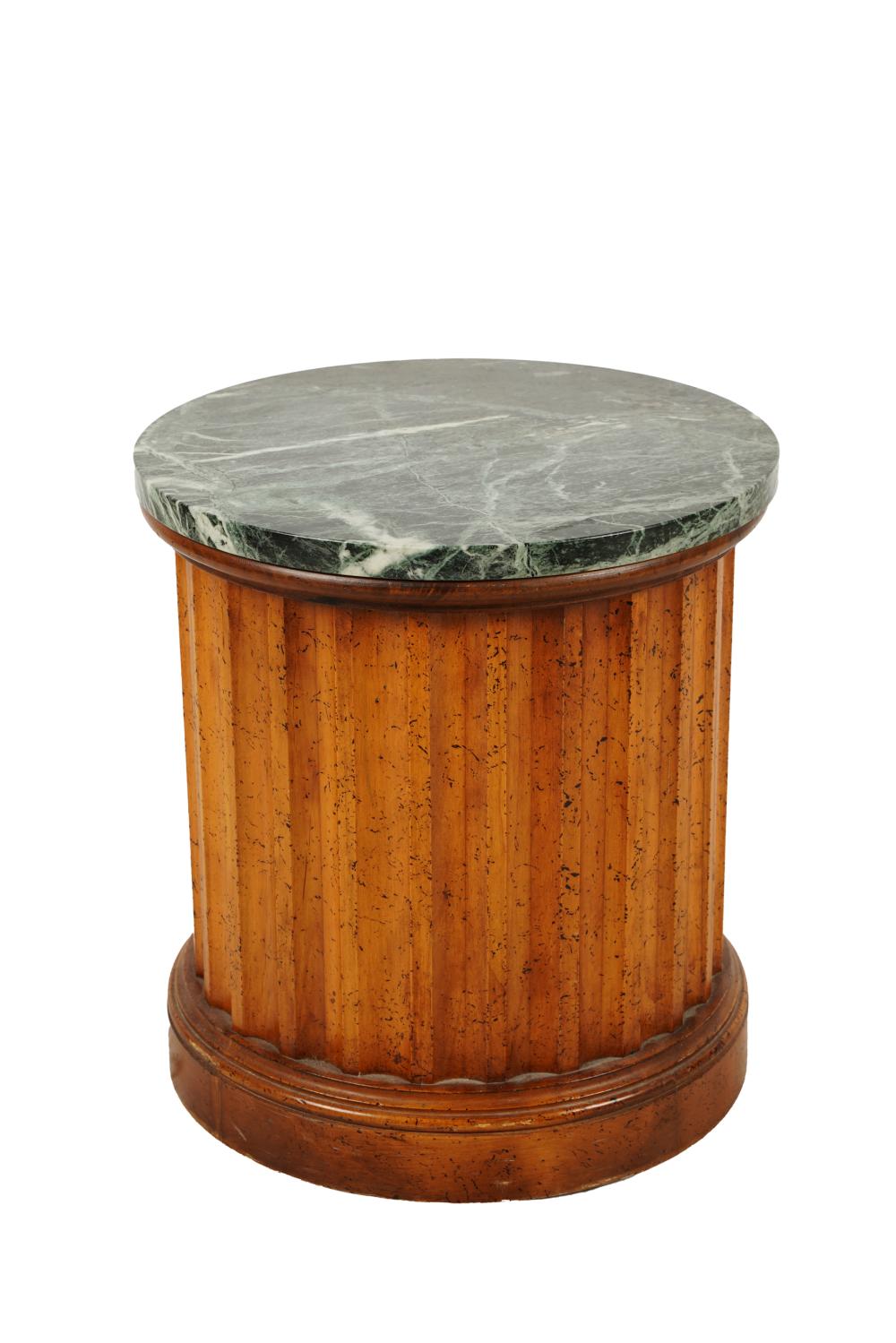 Appraisal: NEOCLASSIC-STYLE FLUTED WOOD PEDESTALwith a green marble top inches diameter