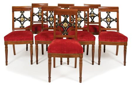 Appraisal: Set of Eight Continental Painted and Parcel Gilt Mahogany Side