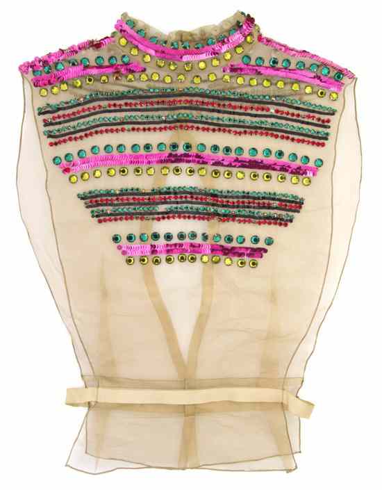 Appraisal: A Pauline Trigere Multicolor Rhinestone Bib nude silk with rows