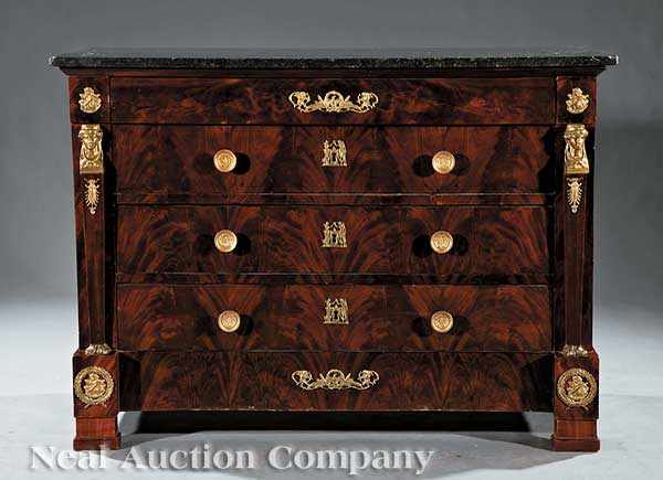 Appraisal: An Empire Bronze-Mounted Mahogany Commode early th c marble top