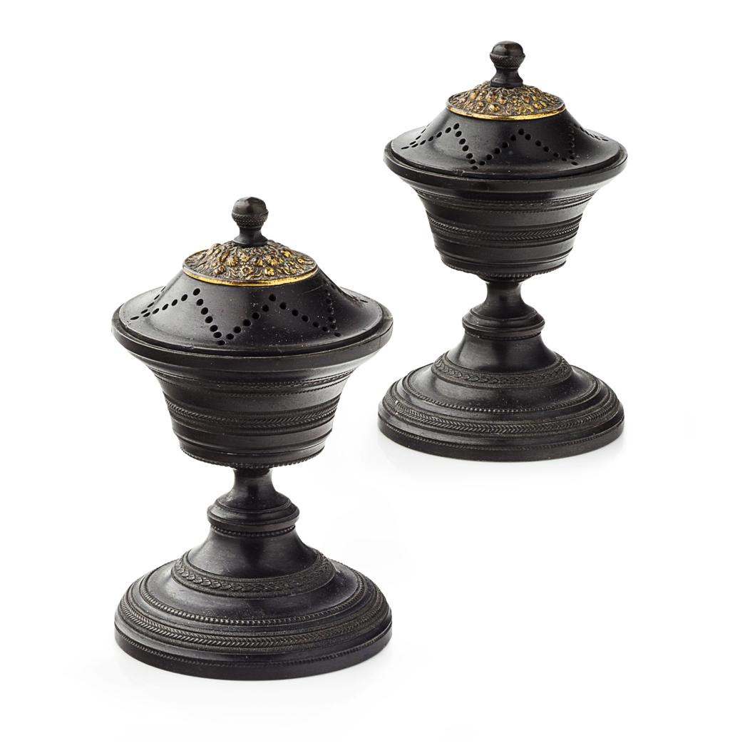 Appraisal: PAIR OF EMPIRE BRONZE PERFUME BURNERS EARLY TH CENTURY the