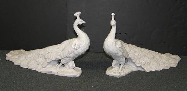 Appraisal: A pair of Italian white glazed terracotta peacocks second half