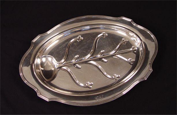 Appraisal: LARGE GORHAM STERLING PLATTER With drip well scroll feet Monogrammed