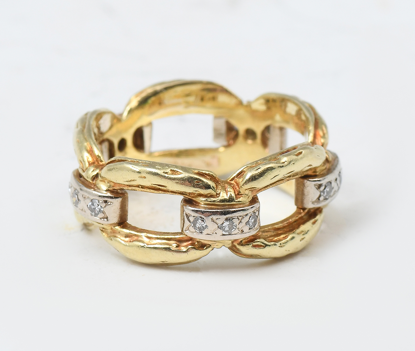 Appraisal: K BRUTALIST STYLE DIAMOND RING K yellow gold ovals are